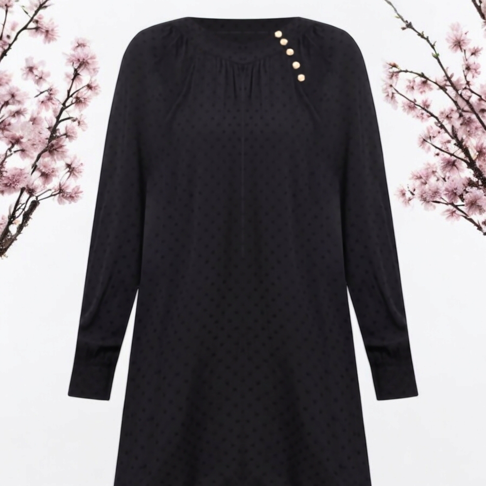 LOFT Black Long Sleeve Dress with Gold Button Accents - Picture 9 of 9